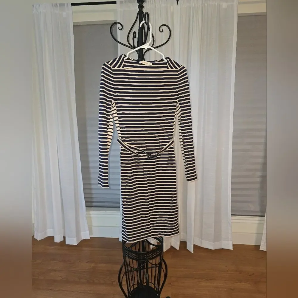Tory Burch Black and White Striped Long Sleeve Dress
